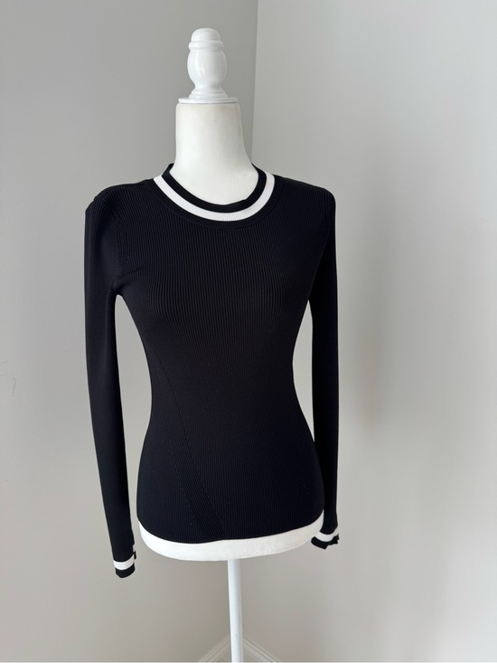 rag & bone Tops - rag & bone Black Ribbed Long-Sleeve Top with White Trim Accents